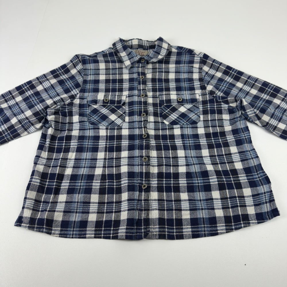 At Last & Co Blue White Plaid Cotton Button Down Shirt Mens 18/20‎ Flannel L/S